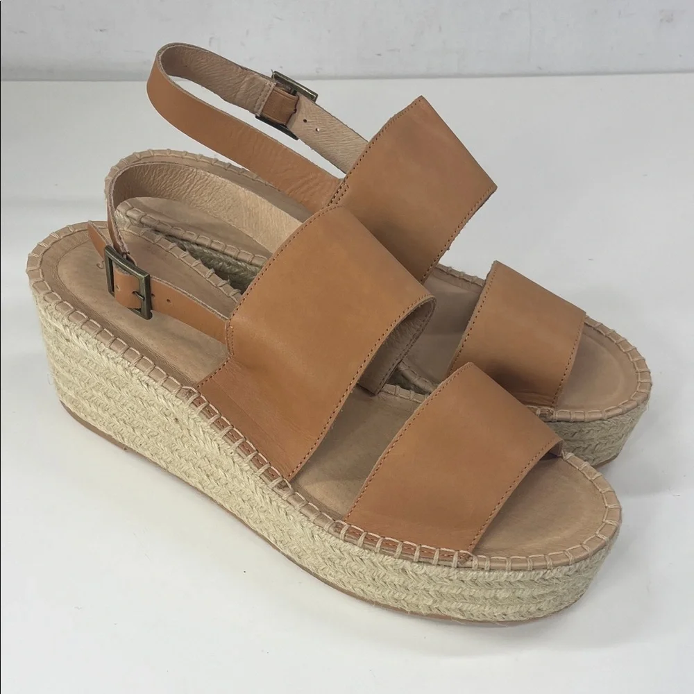 New Soludos Carmel Wedge Espadrilles in Camel Leather Size 11